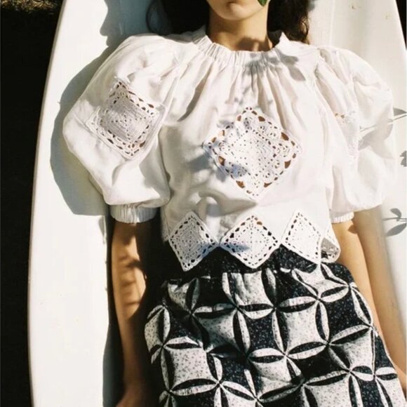 Sea New York Tops - SEA New York White Puff-Sleeve Vlada Cut-Out Crochet Top